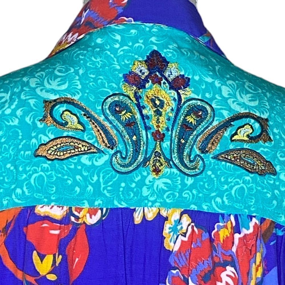 Soft Surroundings Sz PL Multi Color Bright Floral Button Down Tunic Blouse - Picture 2 of 4